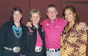 Lu Faborito meets with directors of Miss Rodeo America (from left) Debora Dilly, Raena Wadhams and president Tracy Damrell. Photos from Sandy Van.