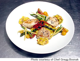 Hawaiian Sunfish With Saffron Orzo and Mango Salsa from the Top of the Mark in San Francisco