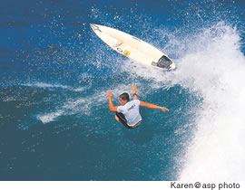 Makua Rothman was one of many pros paying their dues during the O’Neill World Cup at Sunset Beach last week