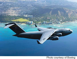 A C-17 takes the scenic route past Diamond Head