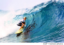 Former event winner Keala Kennelly of Kauai placed second behind reigning ASP world champion and defending Billabong Pro champion Chelsea Georgeson of Australia in round one of the Billabong Pro Tahiti in Teahupoo May 8