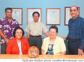 The faces of St. Francis (front, from left) Sister Beatrice Tom and Sister Agnelle Ching (back) Michael Warren, Malcolm Tom, Eugene Tiwanak