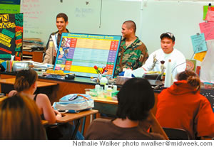 Cramer Wong, Douglas Richardson and Eddie Hee lead a Castle High peer education class