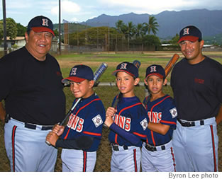 From left, Malcolm Lee Sr., Kekoa Kaluhiokalani Jr., Stephen Lee Jr., Matthew Lee and Stephen Lee Sr.