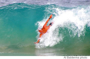 Legendary bodysurfer and retired lifeguard Mark Cunningham goes right into his comfort zone — the tube