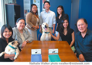 Smell Goodies Team (from left): Claire Higashi (with Teddy), Paula Chong, Almira Tumaneng, Ryan Kaminaka, Joyce Kan, Crozier the dog, Rona Yim and Eddie Onouye