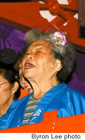 Shizue Ishihara belts out a song