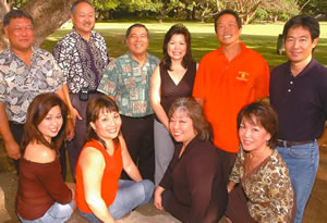 Seated, from left: Sheryl Sakuma, Jan Heiser, Aime Ogata, Mary Sensui; standing, Gareth Sakakida, Alan Yamamoto, Dean Nakasone, Vicki Tsukano, Philip Tom and Dean Sensui