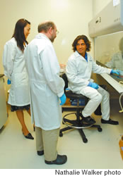 Dr. Carbone with research assistants Haining Yang and Antonio Pannuti