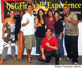 Vincent Kellsey (front) with firewalk participants (from left) Adria Pickett, Theresa Lister, Mathew Lee, Alandra Napali Kai, Sumoha Jani, Jodi Keliinoi and David Mailei