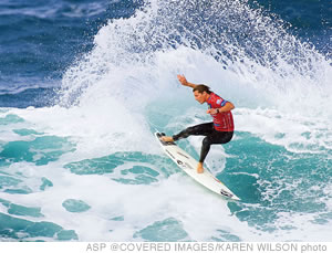 Three-time world champ and two-time Bells Beach champ Andy Irons making his way back to the top with a convincing first-place in Heat 1 of the Rip Curl Pro in Australia