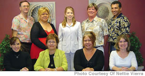 Seated (from left): Nikki Ono-Duyao, Nettie Vierra, Hope Mawae, Beverly Valentino. Standing (from left): David Steele, Theresa Sagapolutele, Shelley Wilson, Hardy Hamilton and Bill Matar