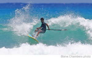 The surprise winner of the Stand Up Paddle (SUP) division was Kamaki Worthington in the the third event on the Steinlager Shaka Longboard Series at Queen’s