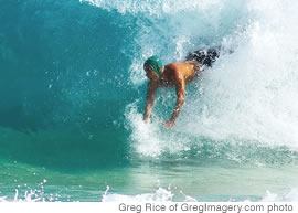 Mark Cunningham winning the 50+ division at the 2007 Sandy Beach Bodysurfing Championships