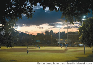 Kickball is alive and well at Kapaolono Park in Kaimuki