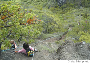 Lynn Weir and Jean Tsukamoto descend the second peak