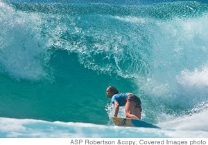 Carissa Moore of Hawaii advanced through to round three of the Roxy Pro with a strong second place