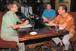 Schoch (right) at Ruth's Chris with (left) president and CEO Bob Snyder and Jeff Blair