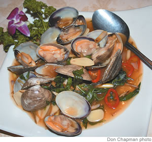 Clams Lemongrass with Thai basil, chilies and garlic