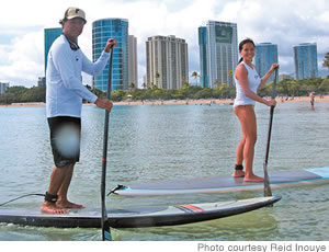 Reid Inouye, left, and the author at Ala Moana Beach Park