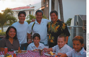 Roy Yamaguchi, Dean Okimoto and Alan Wong with Verna Eguires, Wyatt Rita, Pomai Darlington and Miles Tidball